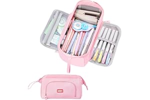 GOHEYI Large Pencil Case for Girls, Big Capacity Pencil Pouch Back to School Supplies for Teens, Cute Pen Stationery Bag Organizer Pink Pencil Holder Back to School Gifts for Students School College Office