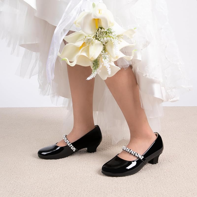 Mary Jane Strap Bambine e Ragazze Scarpe Basse Ballerine Principessa Scarpe pada Matrimonio,Size 28.5,Nero-Pat,SDFL2403K