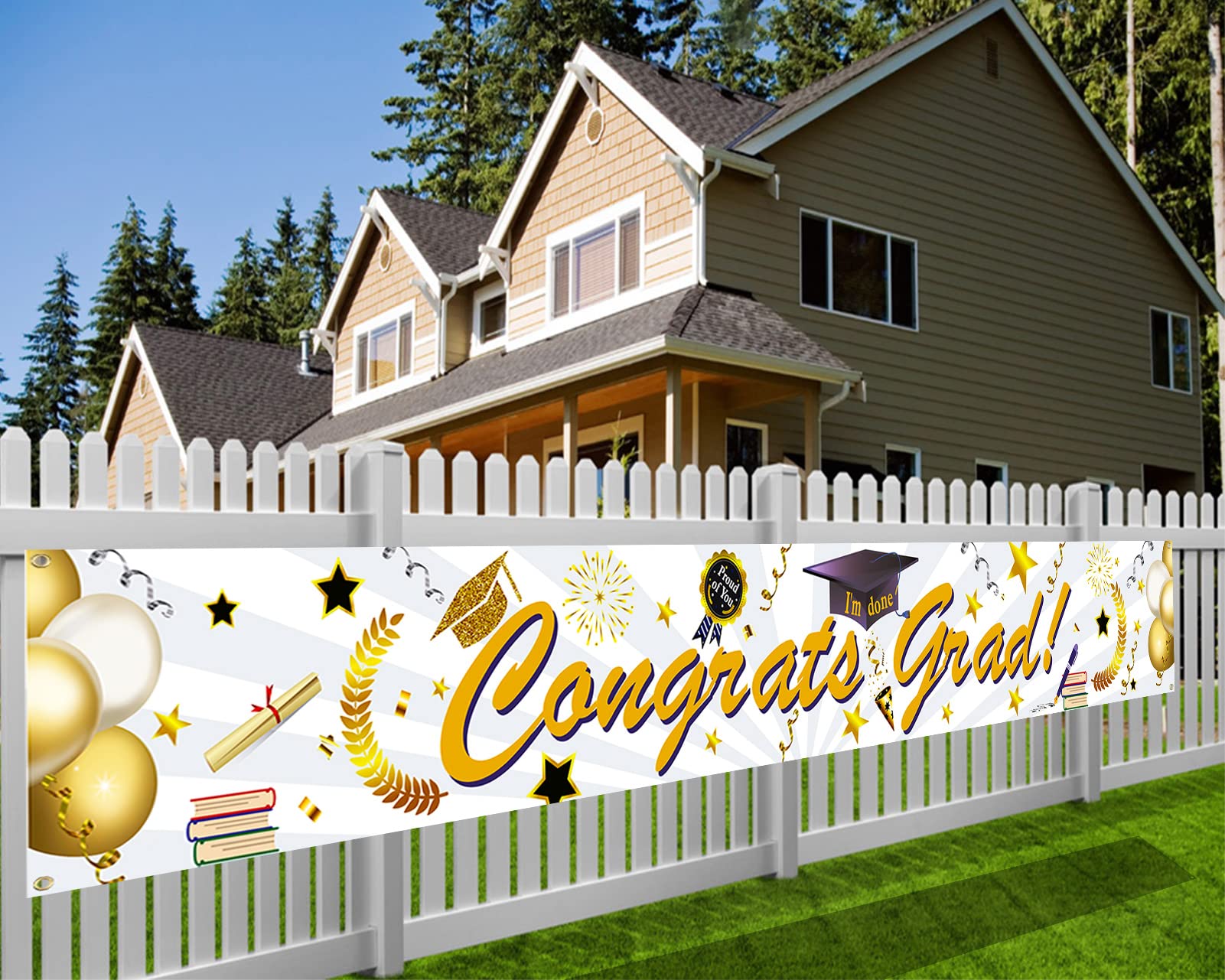 HOWAF Congrats Grad Banner 2026 Graduation Party Decoration, Fabric Banner for Graduation Commencement Decoration for Table Wall Room Outdoor, 270 x 36cm