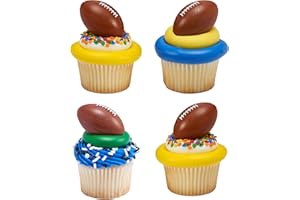 DECOPAC 3D Football Rings, Cupcake Decorations, Food Safe Cake Toppers – 24 Pack