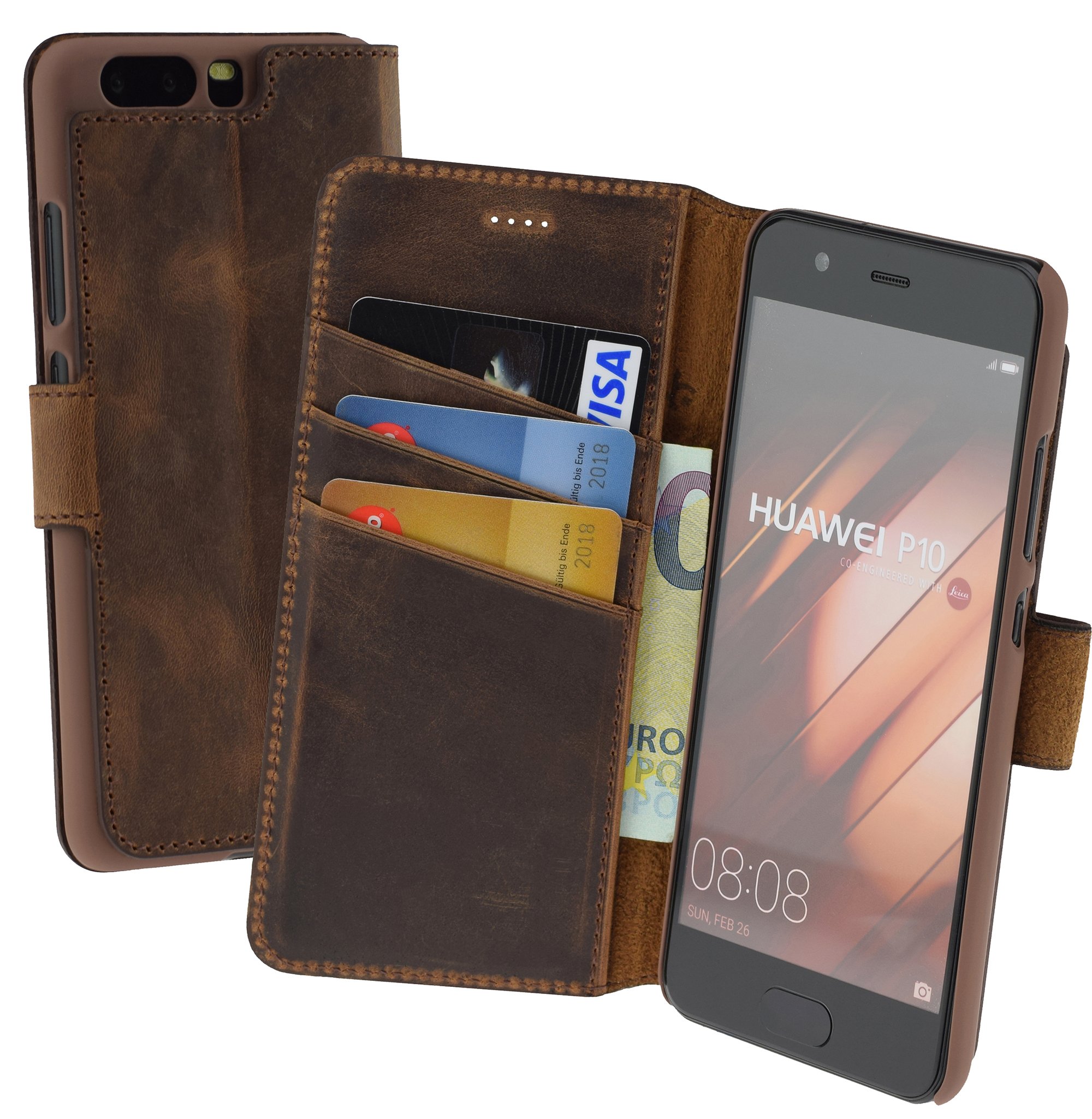 Suncase Book-Style (Slim-Fit) for Huawei P10 Leather Case Leather Case Cell Phone Case Protective Case Cover (with stand function and card slot) antique coffee