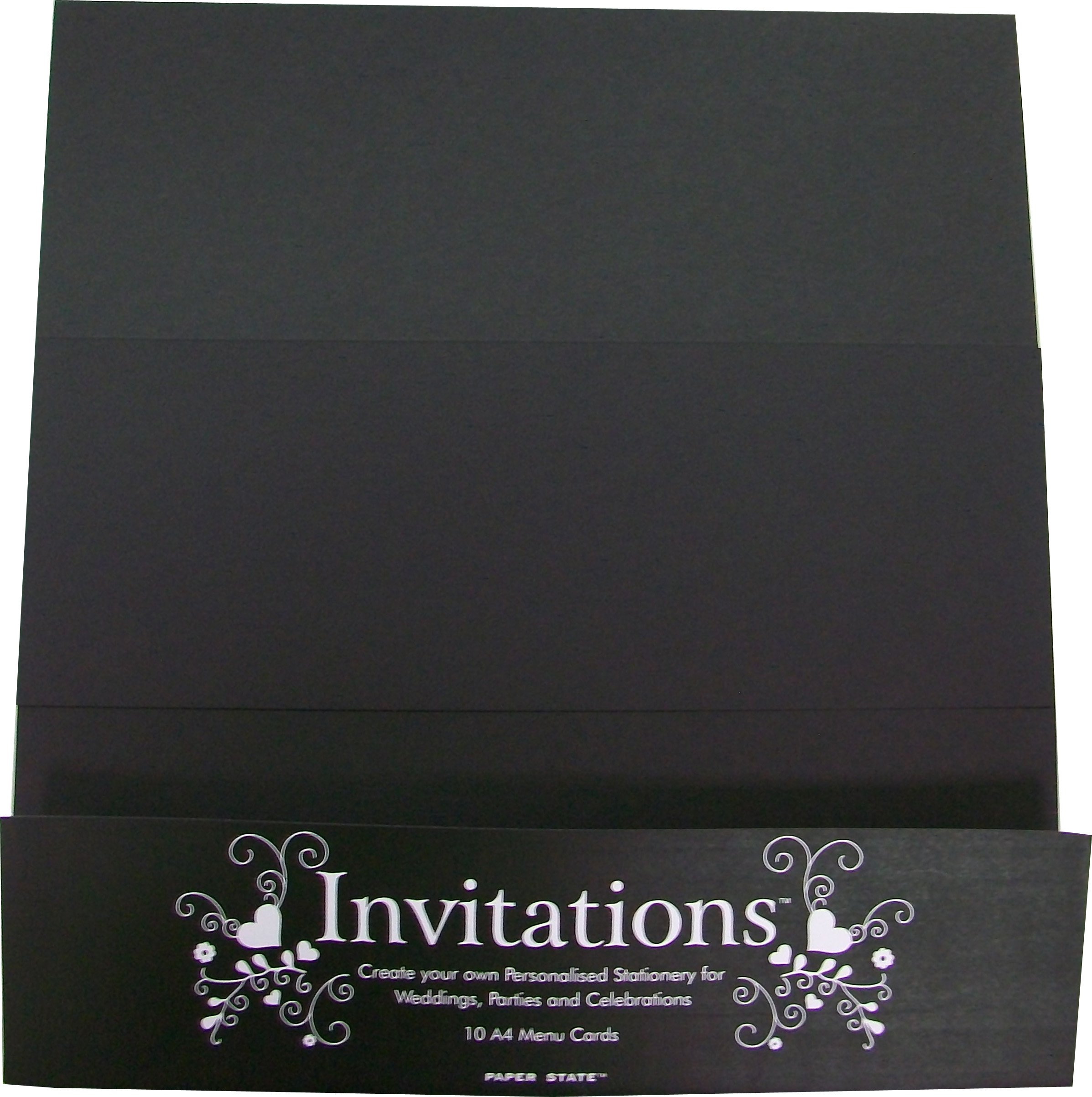 Paper State Invitations Menu Card - Black (10 Sheets)