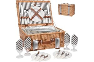 WICKERLAND Picnic Basket for 4 Persons,Handmade Wicker Picnic Baskets Set with Insulated Cooler & Cutlery Kit, Gift Basket for Couples,Valentine Day, Thanks Giving, Birthday, Wedding, Outdoor Party