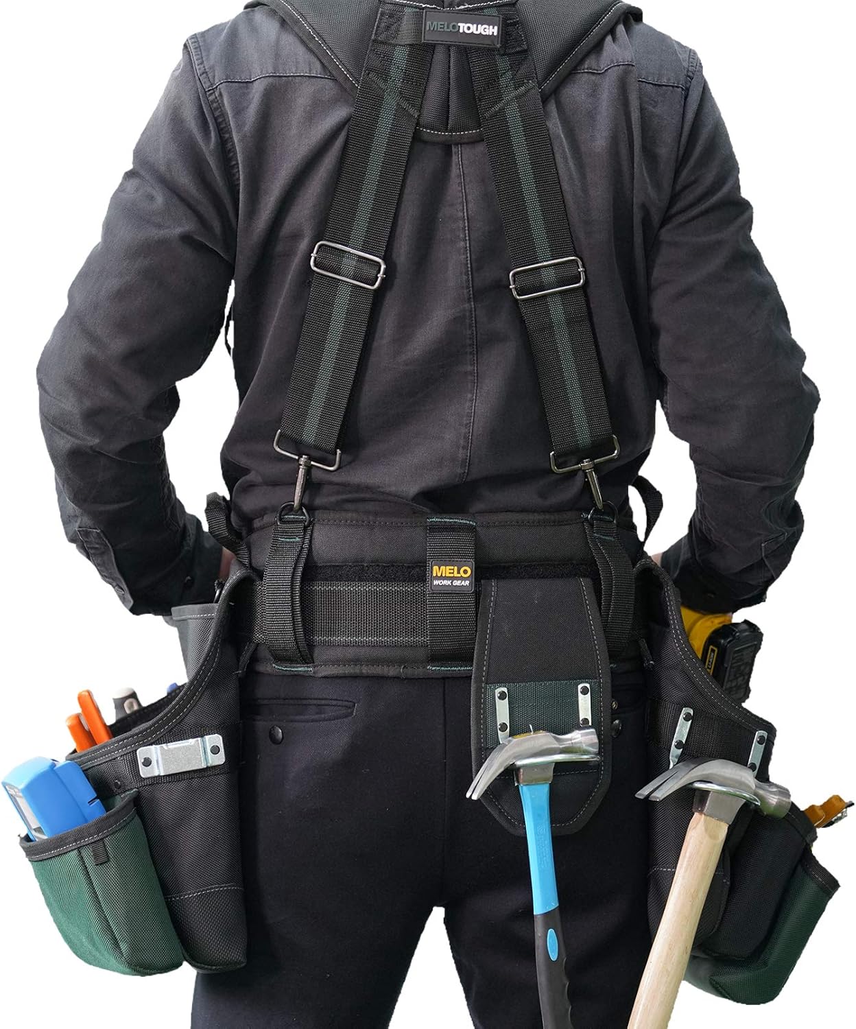 MELOTOUGH 28-Pocket Pro Framer's Combo Apron Tool Belt and Heavy Duty Padded Suspenders with Magnetic Desinger for Technician/Maintenance/Carpenter/and Electrician's Tools(Olive Green)… - - 