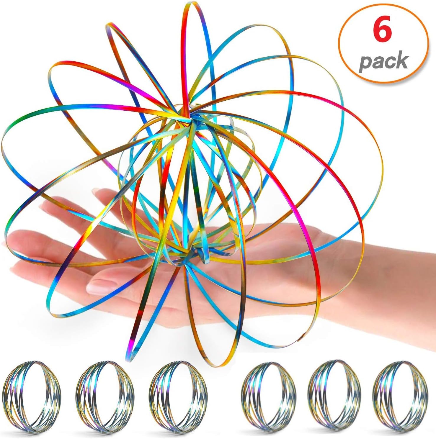 YOFOBU 6 Pack Flow Ring Arm Magic Spring Arm Flow Rings Sculpture Ring Game Toy Colored Magic Kinetic Spring Interactive Stress Relief Toy Festival Accessories…