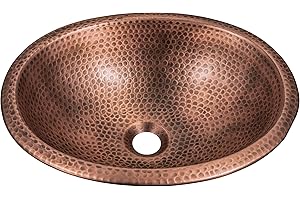 Monarch Abode 17-inch Hand Hammered Pure Copper Oval Drop-in Bathroom Sink, Bathroom Sink Drop-in, Top Mount for Powder Room, Home Restroom or Guest Bath
