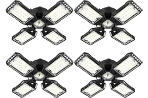 Aoretic LED Garage Lights 4 Pack -120W, 12000LM 6500K Led Shop Light with 4+1 Deformable Panels, Basement Barn Light Garages Ceiling Lights, E26/E27 for Garage, Warehouse, Shop