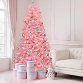 YITAHOME 7.5ft Prelit Pink Artificial Christmas Tree with Warm-White Lights | Pink Hinged Christmas Tree with 1350 PVC Tips and 550 Warm-White Lights for Home, Office Decoration