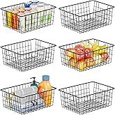SUFAUY 6 Pack Utility Wire Shelves for Storage and organization, Sturdy Steel Large Metal Basket with Handle, Stackable Organizer, Black