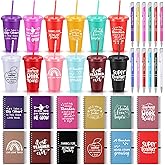 Jingmore 36 Pcs Teachers Appreciation Gifts 24 oz Thank You Tumbler Cups with Lids and Straws Inspirational Journal Pens Reusable Water Bottle Gifts Bulk for Teacher Week(Fresh)