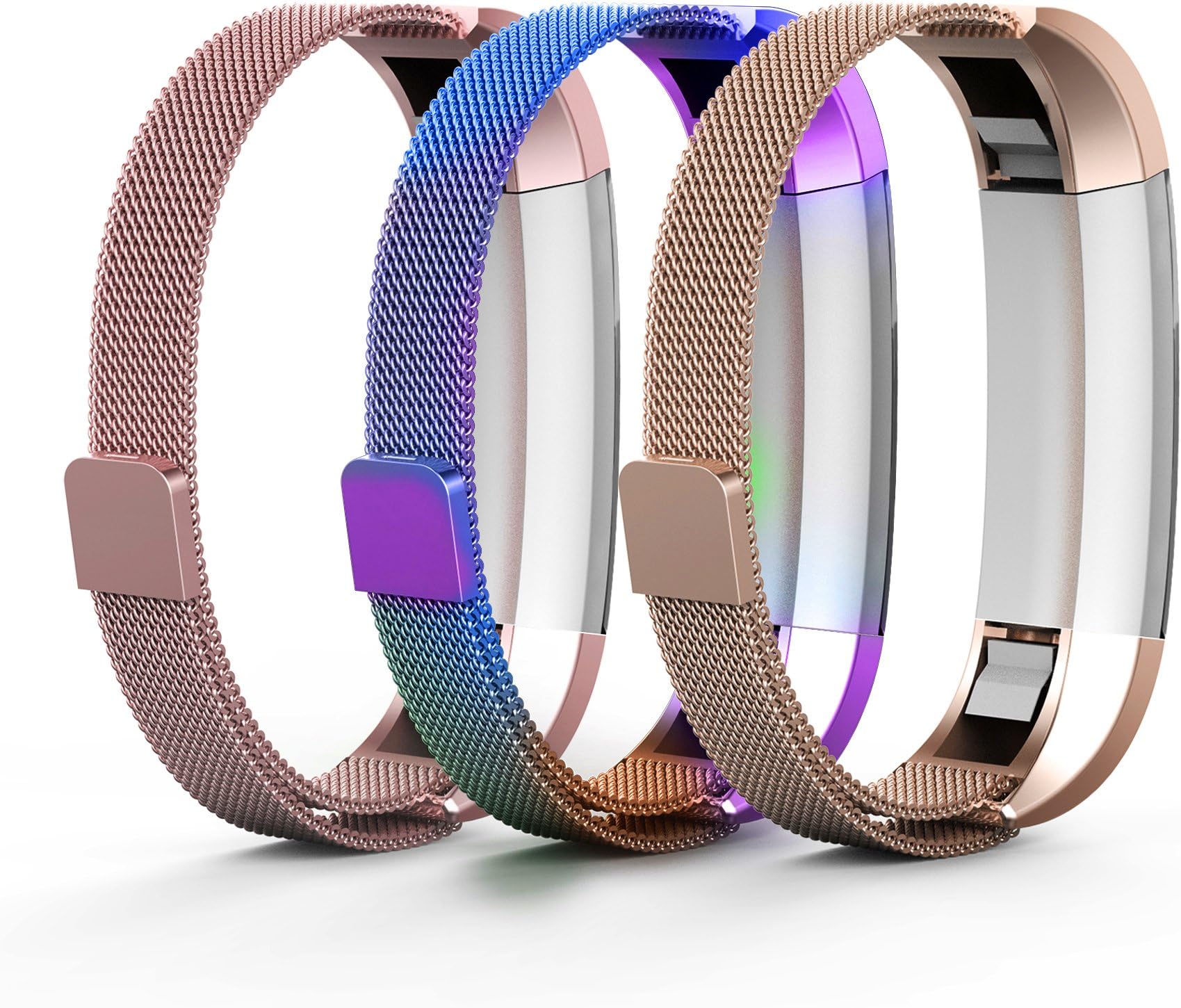 Tecson Metal Bands Compatible Fitbit Alta and Alta HR and Ace (Pack of 3), Champagne Gold, Colorful and Rose Pink