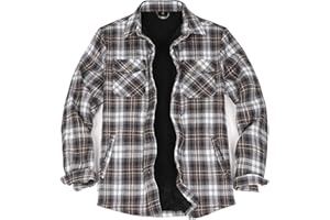 Men's Sherpa Lined Flannel Shirt Jacket,Long Sleeved Brushed Plaid Flannel Shacket Jackets,Snap Button