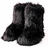 Valpeak Snow Boots for Women 2024 Furry Boots Winter Knee High Flat Heel Fluffy Faux Fur Boots