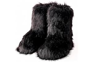 Valpeak Snow Boots for Women 2024 Furry Boots Winter Knee High Flat Heel Fluffy Faux Fur Boots