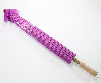 22 Inch Tall Purple Floral Pattern Wood Bamboo Nylon Umbrella Parasol Backyard Decoration Gift