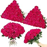 Ovveroche 80 Pcs Roses Artificial Flowers, Silk Hot Pink Artificial Flowers Petals Long Stem Roses for Wedding Bouquet Home Party Decor