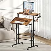 DUMOS Rolling Standing Desk, Walking Pad Desk, Split Top Computer Cart | Standing Desk with Wheels, Adjustable Height Computer Table, Mobile Laptop Workstation for Home Office, Brown