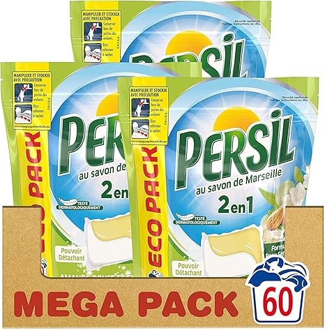Persil Lessive Capsules 2 En 1 Peau Sensible Amande Douce Eco Pack 60 Lavages Lot De 3x20 Lavages
