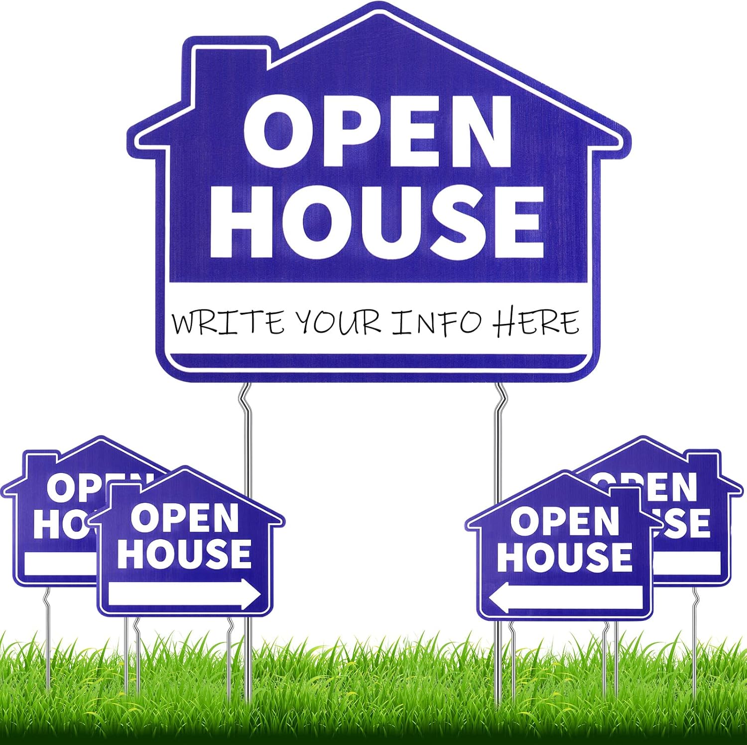 Yard Signs - 5 Pcs Open House Signs for Real Estate with Stakes 12 x 16 Inches Large Open House Sign Double Sided Estate Sale Signs with Directional Arrows Real Estate Agent Supplies Realtor (Blue)