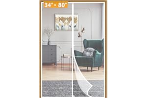 Yotache White Magnet Screen Door Curtain Fits Door Size 34 x 80, Screen Size 36" x 81" Patio Screen High Transparent Hands Free Entry Great for Pet and Kid
