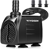 VIVOSUN 480GPH Submersible Water Pump, Fountain Pump with 7.2ft High Lift | 1800L/H, 25W, Ultra Quiet Water Pump with 7.2ft High Lift and 5ft Power Cord, 3 Nozzles for Fish Tank, Hydroponics Black