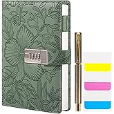 TIEFOSSI Diary with Lock for Women, 3D Embossed Journal with Lock, 224 Pages Wide lined Notebooks, PU Leather with Pen and Stickers Planner Organizer for Women & Men