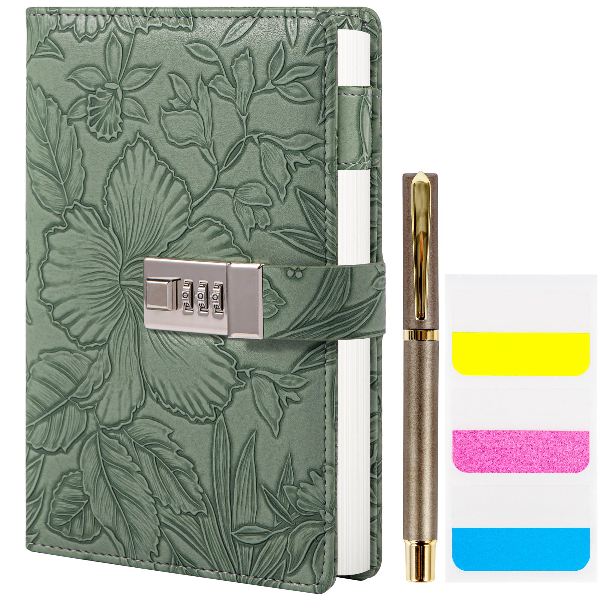 TIEFOSSI Diary with Lock for Women, 3D Embossed Journal with Lock, 224 Pages Wide lined Notebooks, PU Leather with Pen and Stickers Planner Organizer for Women & Men