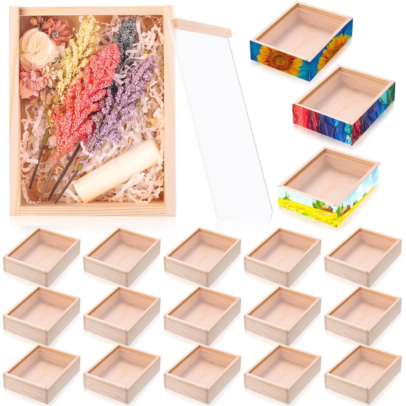 Photo 1 of Thyle 18 Pcs Unfinished Wood Boxes, 6.3 x 4.9 x 1.8 Inch Small Rectangle Crates Wooden Box with Lid for DIY Birthday Party Favor Gift Supplies