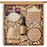 Bath Gift Set, Spa Gifts for Women, Self Care Products for Women, Lavender & Cream Soap Bar, Calm Pillow Mist, Bath Bomb & Shower Steamer, Body Butter and Lip Balm