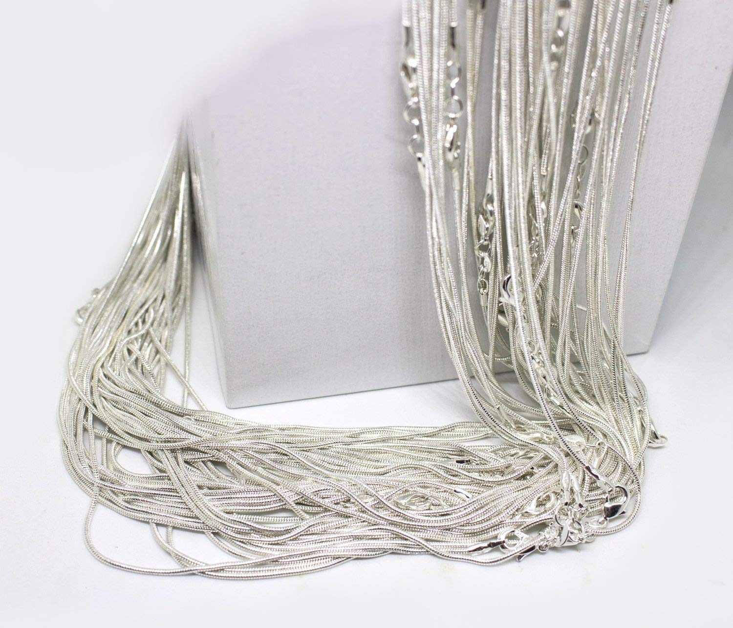 20 Inch Snake Chains Bulk Package of 50 - .925 Stamped Sterling Silver Snake Chains - Snake Chains Bulk - Bulk Sterling Plated Snake Chains (50)