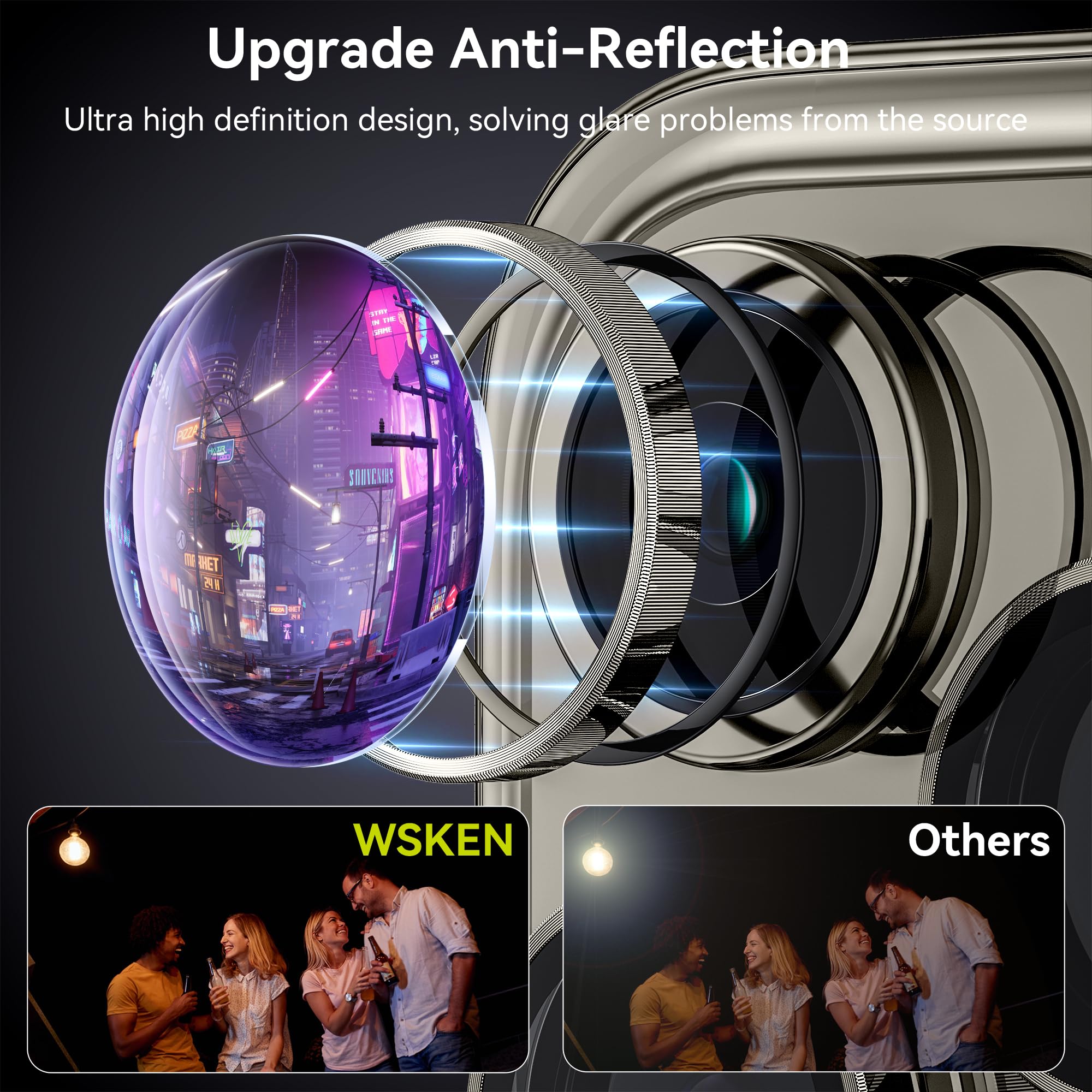 WSKEN for iPhone 15 Pro/iPhone 15 Pro Max Camera Lens Protector,[Keep Original Shooting] Shatterproof 9H Tempered Glass Camera Screen Protector Metal Ring Cover Film Accessories,Grey Titanium