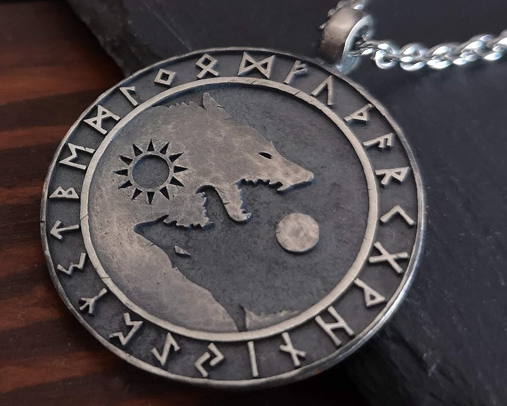 925 Sterling Silver Viking Necklace For Men Norse Wolf