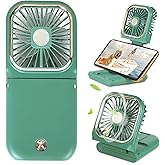 Portable Mini Fan - 5 in 1 with Phone Holder, Desk Fan, USB Rechargeable, 3000 mAh Power Bank, 3 Speed Adjustable, Neck Lanyard, Green