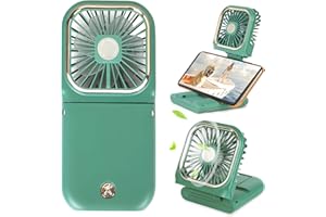 FADACHY Portable Mini Fan Small Battery Operated Fan 5 in 1 as Power Bank,Phone Holder,Handheld Fan,Desk Fan, USB Rechargeable Personal Hand Fans,3000 mAh Power Bank,3 Speed Adjustable, Neck lanyard, Green