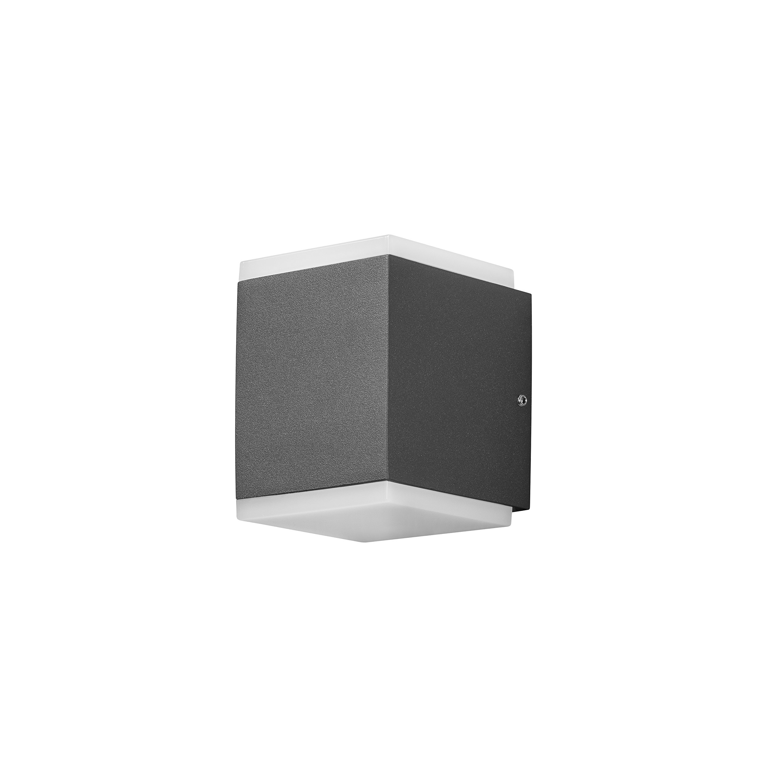 Konstsmide Outdoor Wall Light Mains Powered/Monza Cube Up Down/LED High Power 2 x 6 W Lamp/Opal Frosted Acrylic/Aluminium/IP54/Outside Light Anthracite