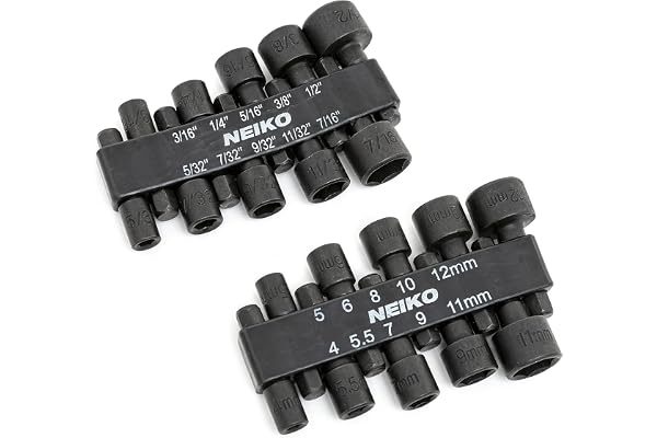 NEIKO 10068A Nut Driver Set, for Impact Drill and Driver, 20 Piece, 1/4” Hex Small Nut Driver Bit Set, Metric and Standard, 4