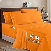 Elegant Comfort 1500 Premium Quality 6-Piece Bed Sheet Set - 18-24 Inch Extra Deep Pocket, Smart Storage Pockets, Wrinkle Free Ultra Soft 6PC Extra Deep Pocket Sheets, Queen, Orange