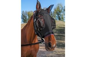 HackFond Horse Fly Mask with Ears, UV Protection for Horses, Elasticity with Big Mesh Eye Covers, Snug Fitting Comfortable Breathable Lightweight for Horses Black Cob