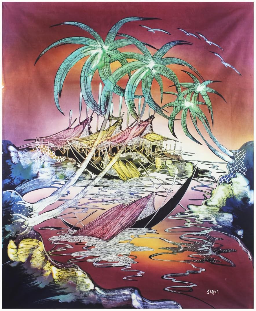 Amazon Com Batik Art Painting Fishing Village Mixed Bg 75cm X 90cm Paintings