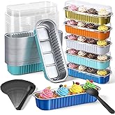 Blushtier 150 Pcs Mini Loaf Pans with Lids and Spoons 6.8 oz Rectangular Aluminum Foil Baking Pans Mini Tins Cake Containers for Bread Desserts(Blue and Orange)