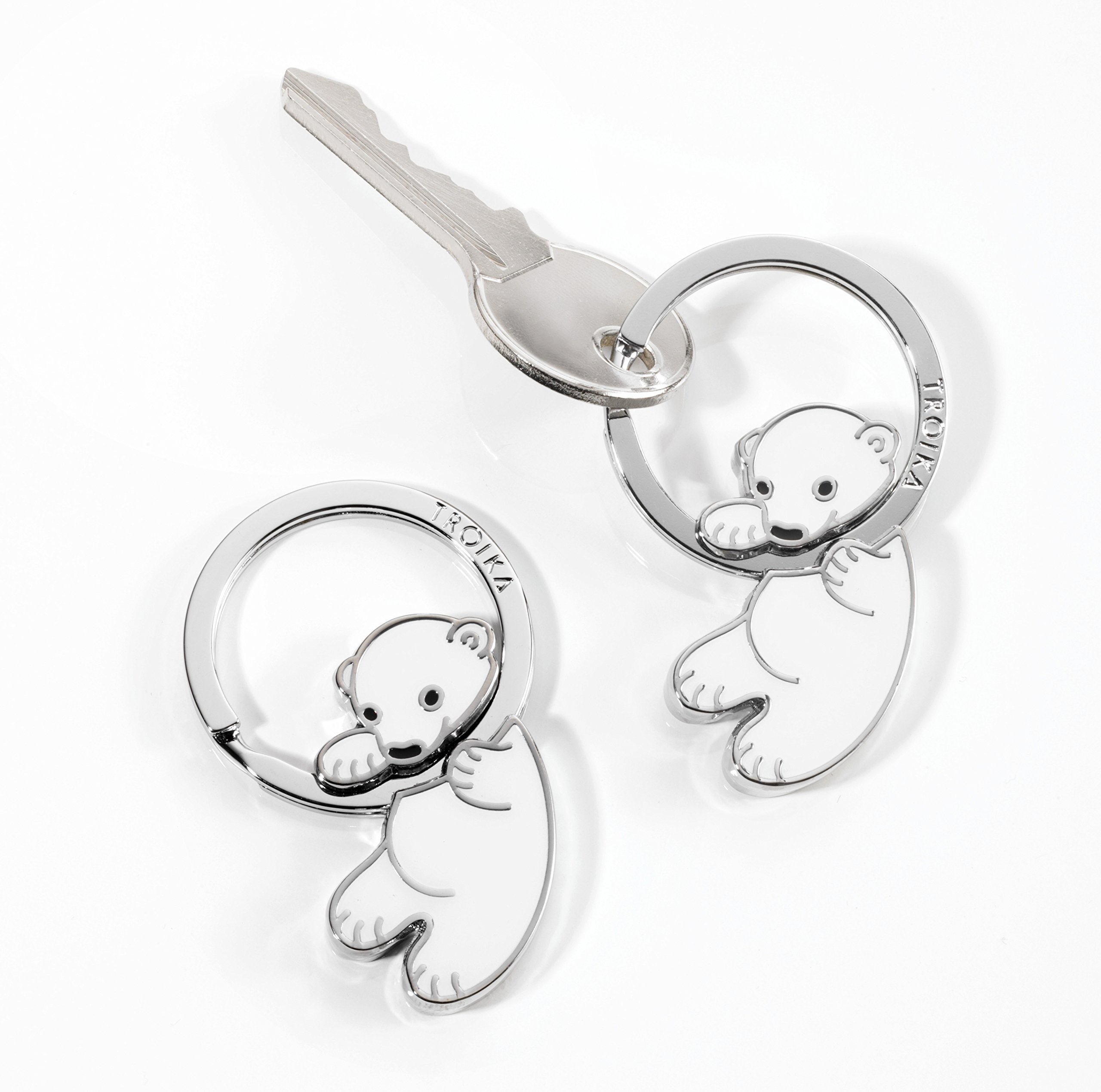 Troika Polar baby – KR8-03/WH – Keyring polar bears – cast metal/enamel– shiny – chrome plated – silver, white – Troika-original