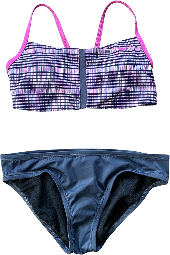 Nike Women’s TwoPiece Striped Bikini Athletic Swimsuit Swim Set (Small, Fuchsia