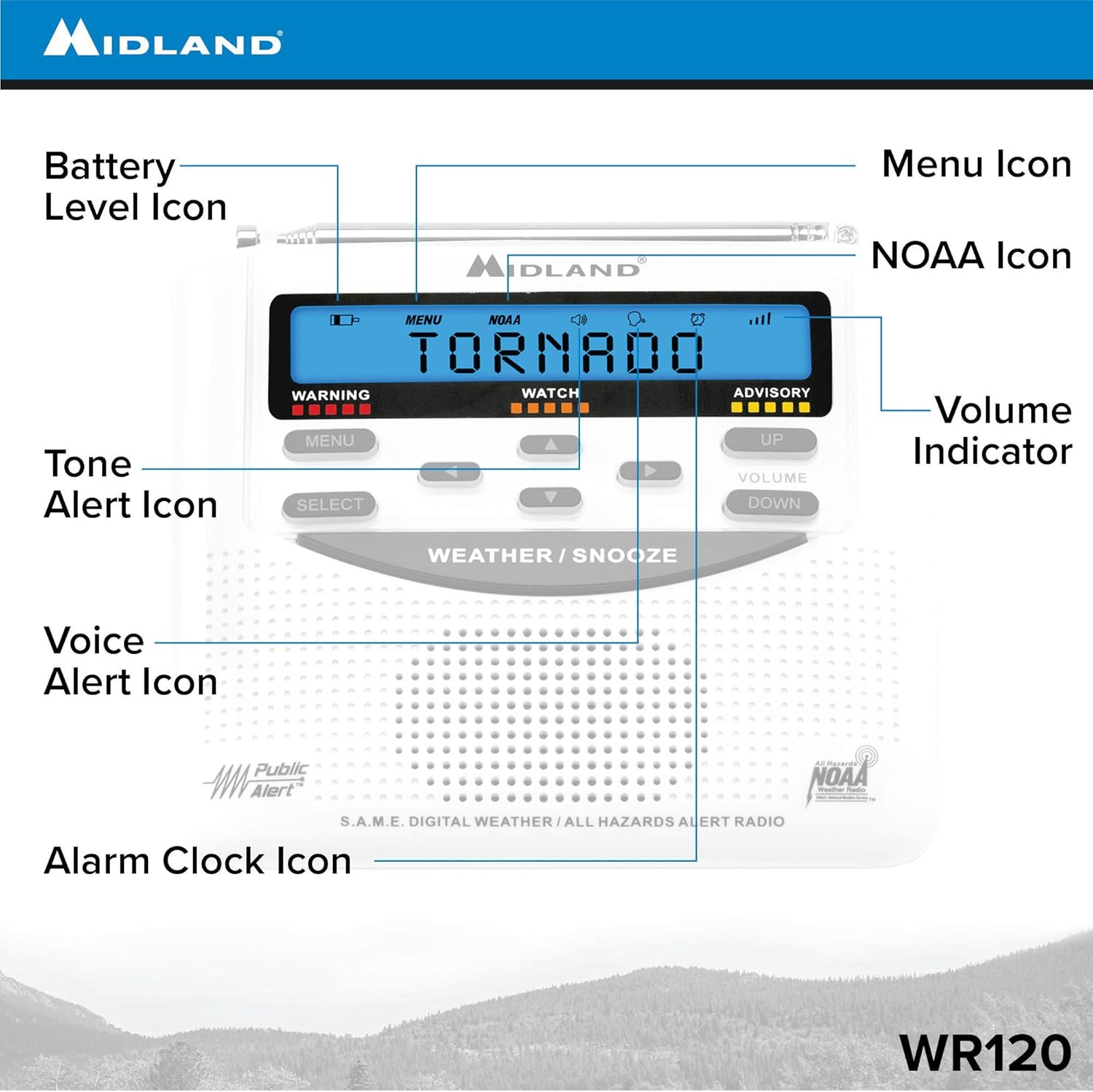 Midland - WR120B/WR120EZ - NOAA Emergency Weather Alert Radio - S.A.M.E. Localized Programming, Trilingual Display, 60+ Emergency Alerts, & Alarm Clock (WR120B - Box Packaging): Home Audio & Theater