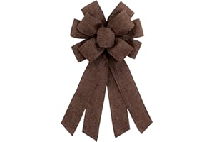 chmacura Brown Burlap Wreath Bow 20 x 11 Inches Easter Bows Brown Burlap Ribbon Bow Carnival Farmhouse Bow Tree Ornament for Home Front Door Decorations