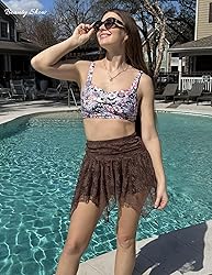 Avidlove Brown Mini Skirts for Women Flowy Lace