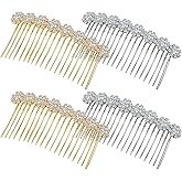 Geosar 4 Pieces Alloy Rhinestone Side Hair Combs Crystal Flower Clips Wedding Comb Bridal Jewelry Clips Combs French Hair Accessories for Women(Silver,Gold)