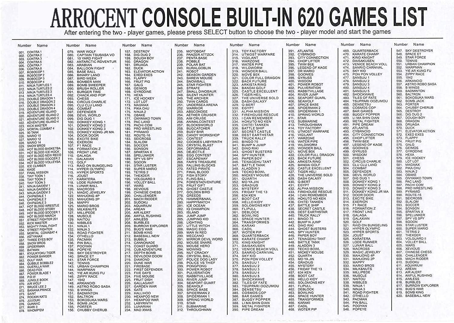 Arrocent Retro Game Console, Classic Mini Video Games Consoles with 620 Games Built in 2 Controllers for NES Style (AV Output): Computers & Accessories