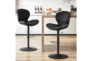 Waleaf Modern Adjustable Bar Stools Set of 2, Faux Leather Upholstered Swivel Counter Stools, Counter Height Bar Stools with Large Base, Easy 5 Minute Assembly for Kitchen Island (Black, Set of 2)