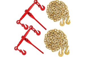 KIARIXO Chain Binder Kit 5/16"-3/8" 2Pcs, Ratchet Load Binders 9200 lbs Working Load Limit, G70 5/16"×10ft Heavy Duty Ratchet Binders and Chains with Grab Hooks for Truck, Tie Down, Hauling, Towing