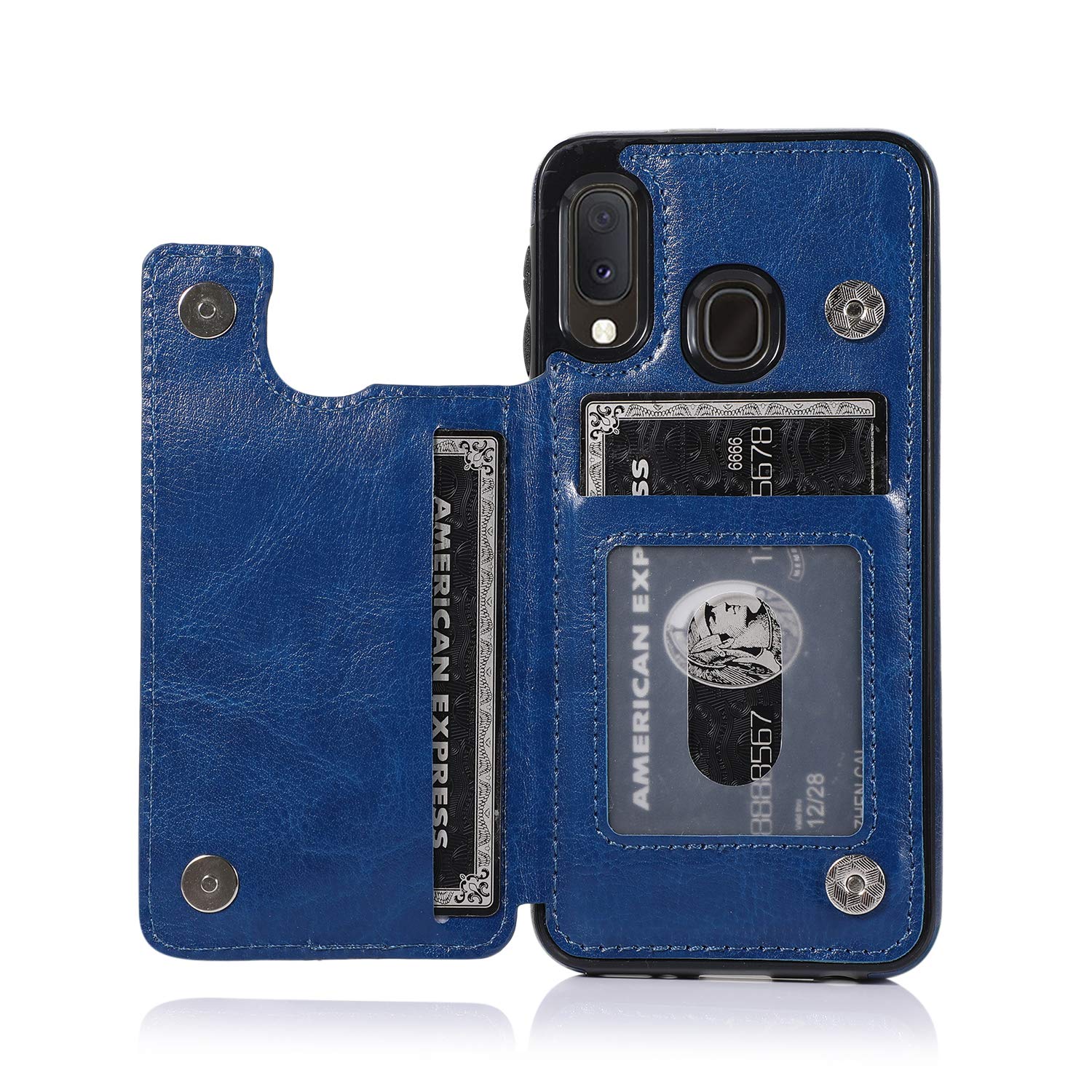 JOMAE-Shop For Samsung Galaxy A20e Case, Premium Leather Case Durable Shockproof Soft TPU Case Back Wallet Flip Cover with [Kickstand Feature] [Magnetic Closure] For Samsung Galaxy A10E / A20E(Blue)